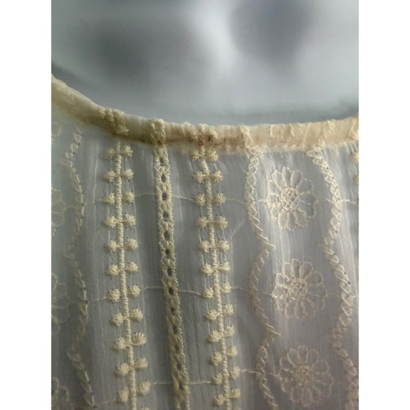 Fate Mini Dress L Cream Sheer Eyelet Puff Sleeve Cottagecore Whimsical (no slip) - Picture 6 of 10